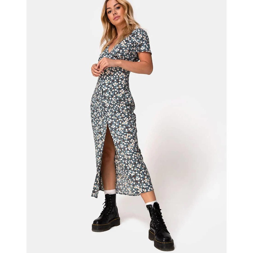 Motel Larin Midi Dress Floral Field Navy Medium